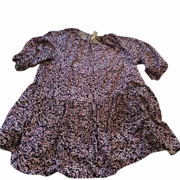 H&M purple ditsy floral balloon sleeve tiered mini dress-Size Large - Picture 5 of 11